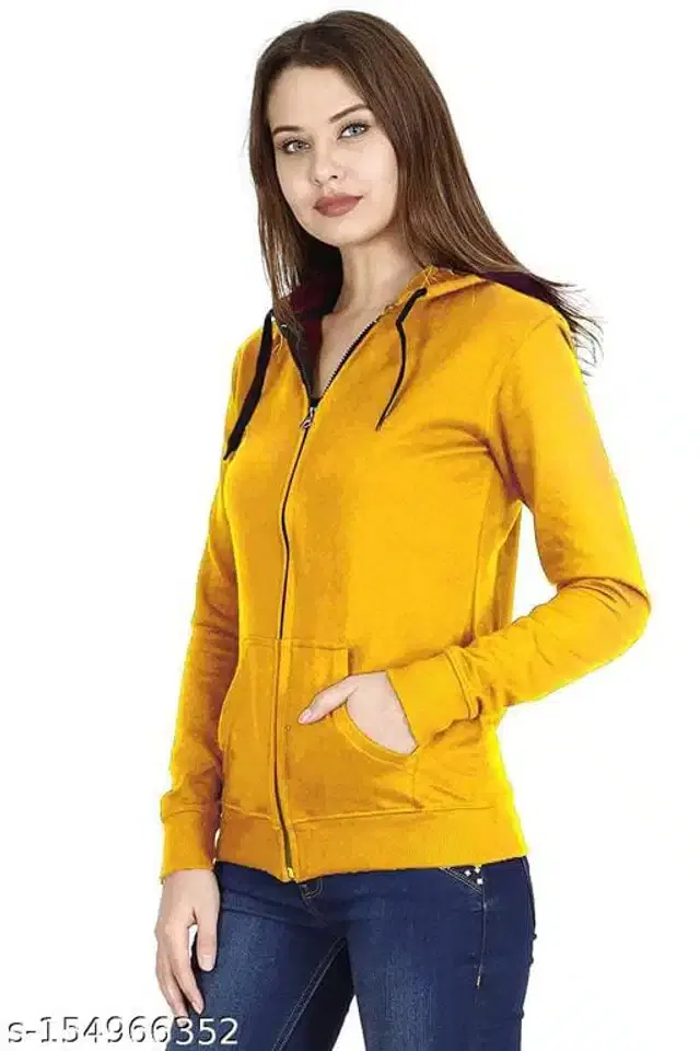 Women's Stylish Zipper Hoodie (Yellow, M)