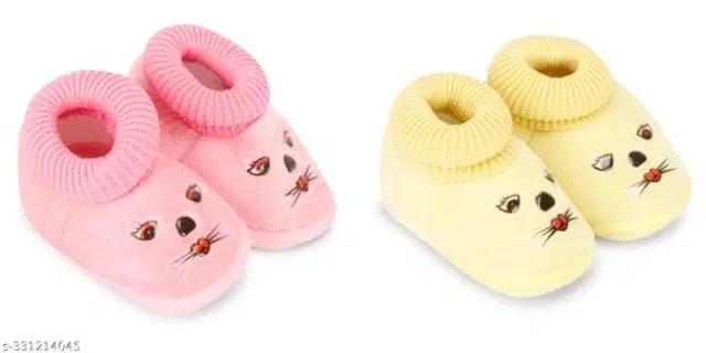 Booties for Infants, Pack of 2 (Pink & Yellow, 0-3 Months)