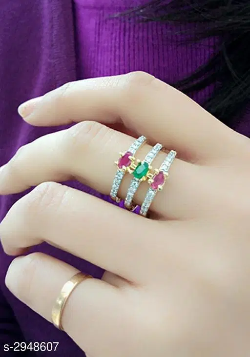Designer Rings for Women, Pack of 2 (Multicolor, Free Size)