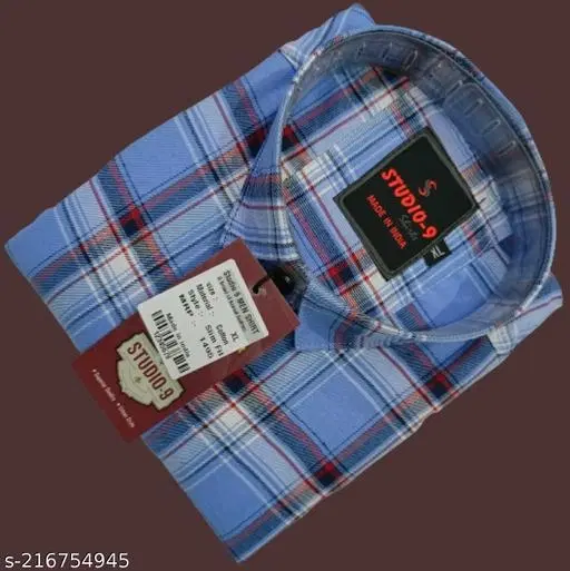 Cotton Blend Checked Shirt for Men, Aqua Blue (M) Pack of 1