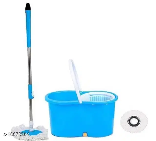 PVC Magic Spin Bucket Mop with 2 Refills, Blue, Set of 2
