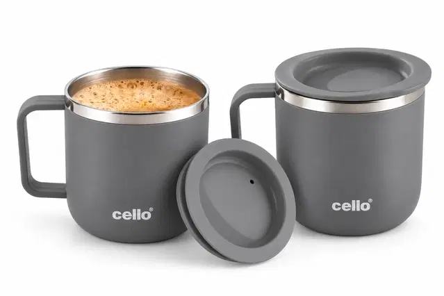 Cello Cozy Sip Mug Set 2 Pc, Grey | Gift Pack | Ready To Gift | Everyday Use