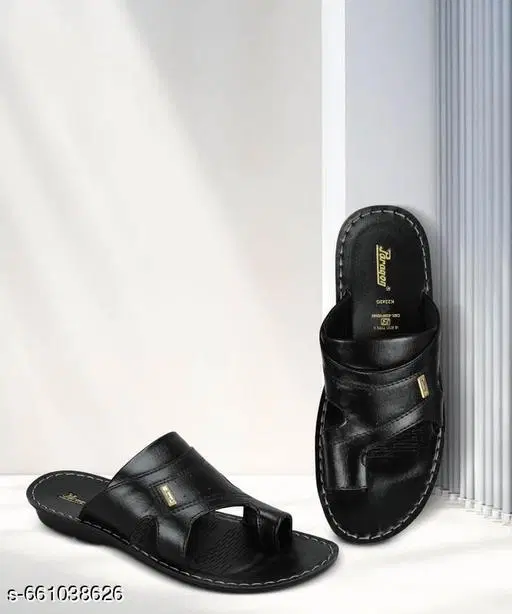 Paragon PU Sandals for Men (Black, 8)
