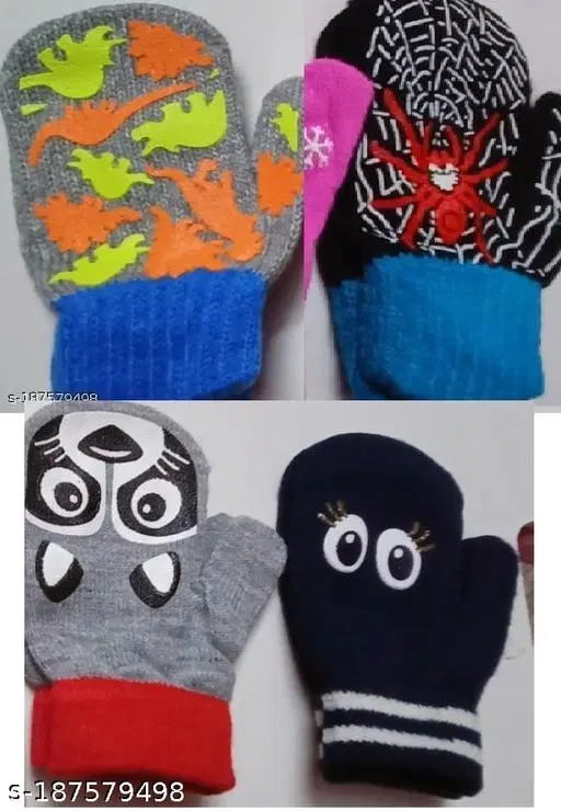 Woolen Gloves for Kids, Set of 4 (Multicolor)