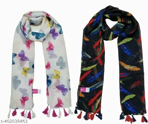 Poly Chiffon Printed Scarves for Women, Pack of 2 (Multicolor, 1.75 m)