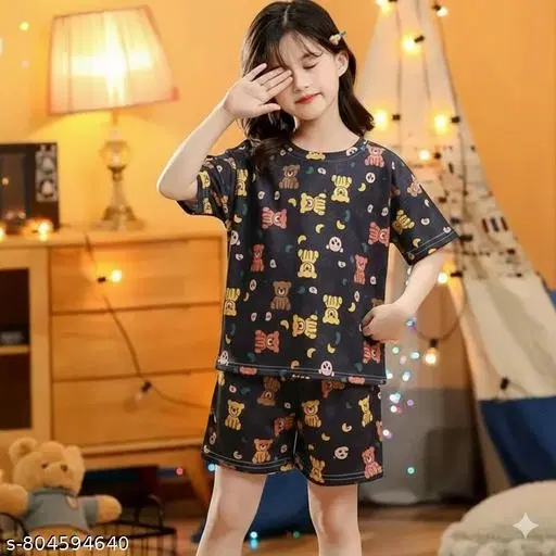 Night Suit for Girls (Black, 13-14 Years)