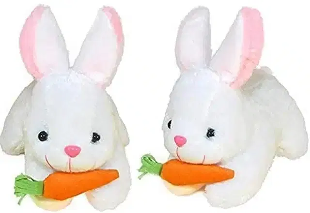 Rabbit with Carrot Soft Toys for Kids, Pack of 4, White