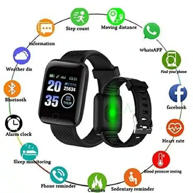 ID116 Plus Bluetooth Fitness Smart Watch, Black
