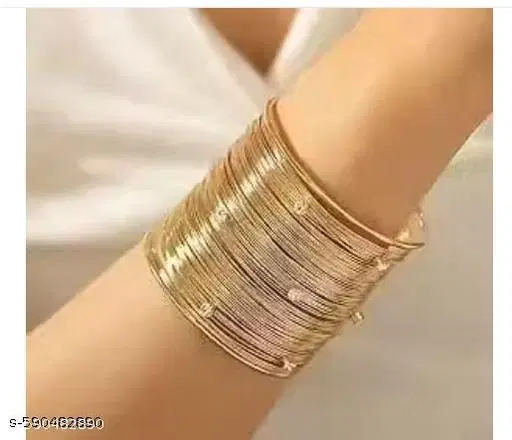 Western Style Gold-Toned Rhinestone Open Cuff Bracelet for women & Girls Anti Tarnish Stylish Adjustable Wire Layer Bangle Bracelet Oxidised Kada Casual/Office Wear Bracelet gifts for Girlfriend Pack of 1