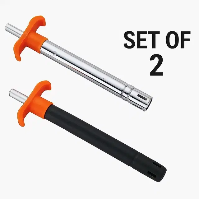 2 Pcs Stainless Steel Gas Lighter Set (Black +Silver)