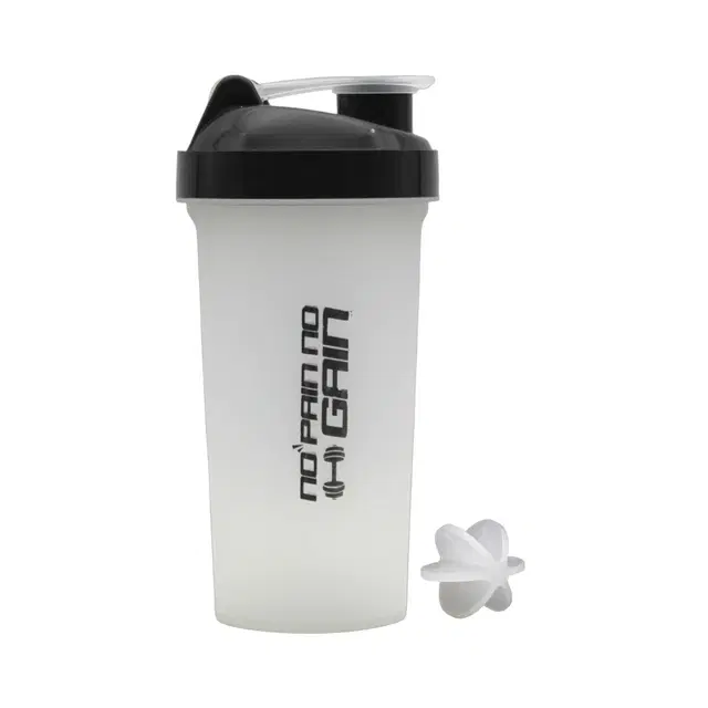 Plastic Gym Shaker Bottle with Blender Ball, White & Black, 700 ml