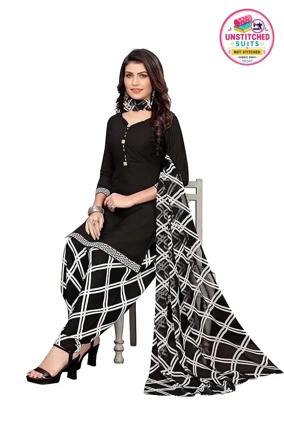 Yashika Unstitched Crepe Salwar Suit Material (Black) (Y-266)