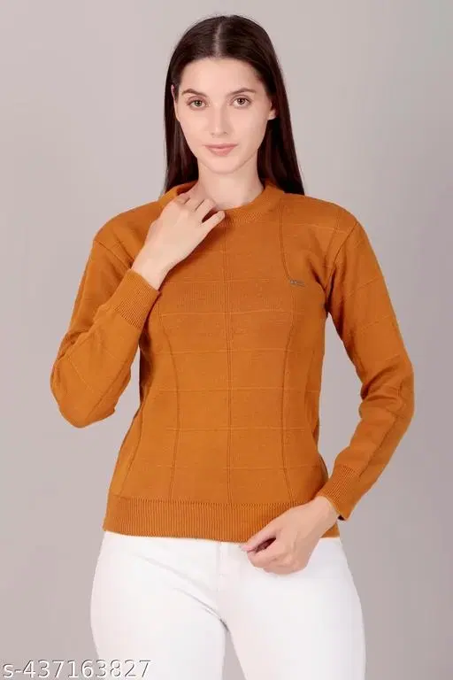 Acrylic Sweater for Women (Mustard, M)
