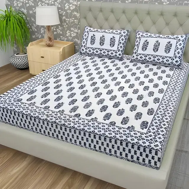 Cotton Double Bed sheets With 2 Pillow Cover (Multicolour) Set Of 1