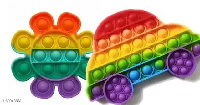 Silicone Pop It Fidget Stress Relief Toy, Multicolor, Pack of 2