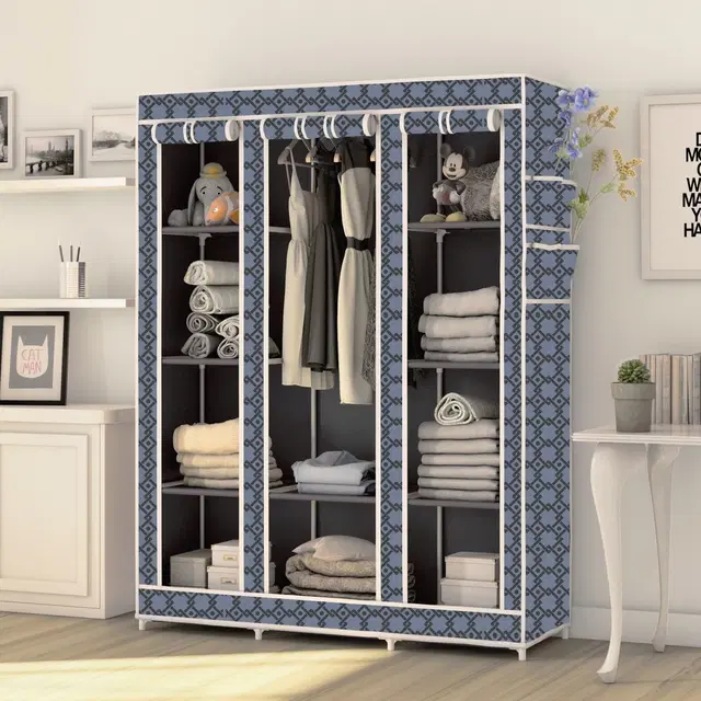 Plastic Printed Collapsible Wardrobe, Grey