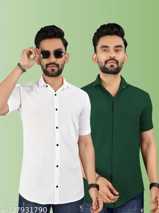 Casual Shirts for Men, Pack of 2 (White, S)