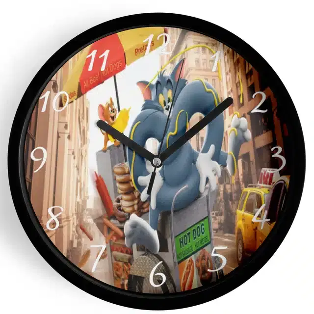 Analog Tom & Jerry Wall Clock for Home, Black, 7 Inches