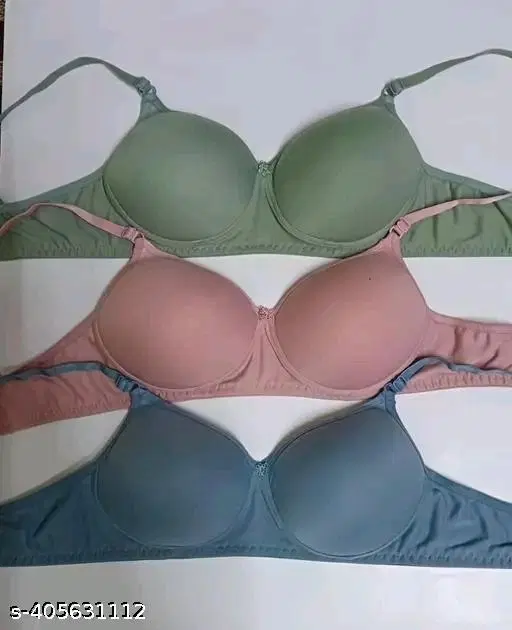 Cotton Blend Solid Bra for Women & Girls, Multicolour, Pack of 3 (34B)