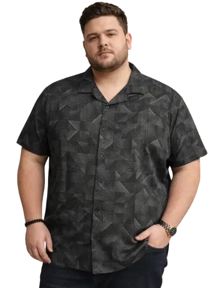 Cotton Blend Printed Shirt for Men, Black (3XL)