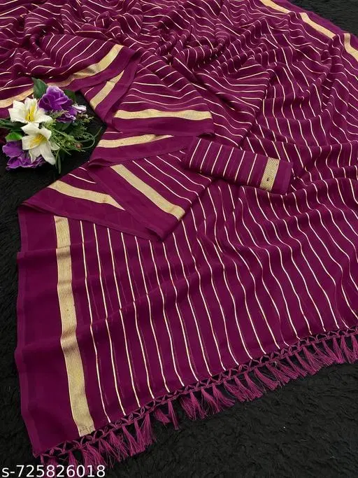 Georgette Printed Saree for Women, Purple (6.3 M)