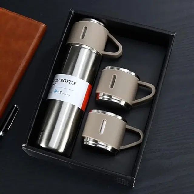 Stainless Steel Vacuum Flask Set with 2 Cups, Multicolor, 500 ml