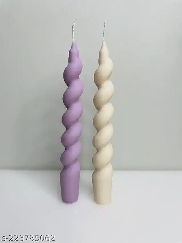 Twisted Pillar Shaped Candles, Purple & White, Pack of 2