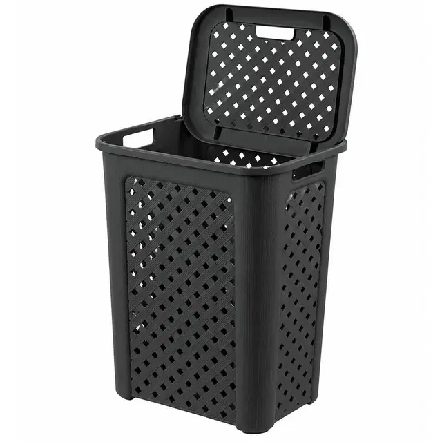 Cello Classic Plastic Laundry Basket With Lid, 30 L, Black | Lightweight And Portable | Storage Organizer | Convenient Handling | Useful For Storing Clothes, Toys, Books