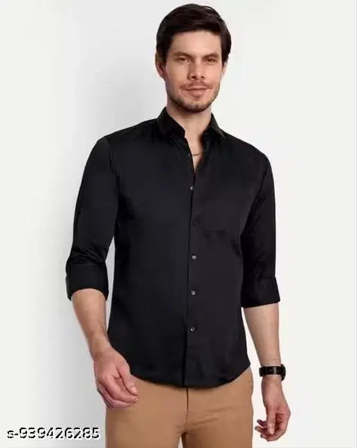 Solid Shirt for Men (Black, M)