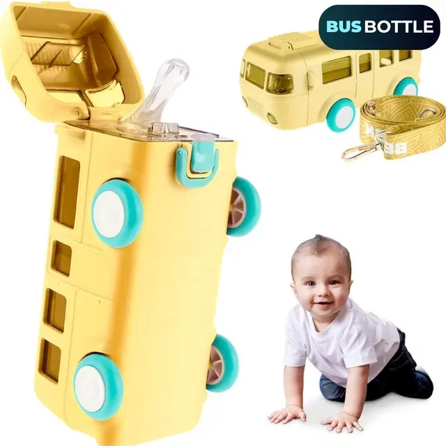 Plastic Bus Shape Sipper Bottle for Kids, Multicolor (1000 ml)