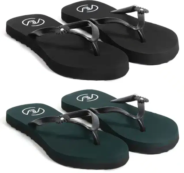 Flip Flops for Women, Pack of 2 (Multicolor, 5)