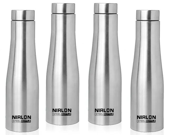 Nirlon Tallbell Stainless Steel Single Wall Water Bottle/Fridge Refrigerator Bottle/ 100% Leak Proof/Office Bottle/School Bottle, 1000 Ml, Set Of 4