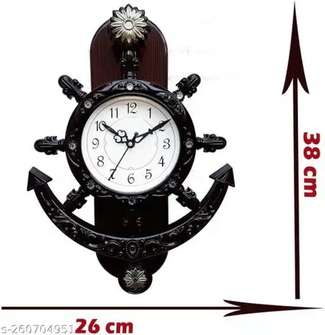 Analog Wall Clock, Brown, 38x26 cm