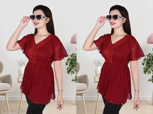 Casual Top for Women, Pack of 2 (Maroon, L)