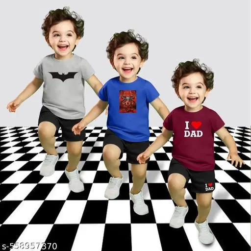 Cotton Blend Printed Clothing Set for Boys, Multicolour, Pack Of 3 (6-7 Years)