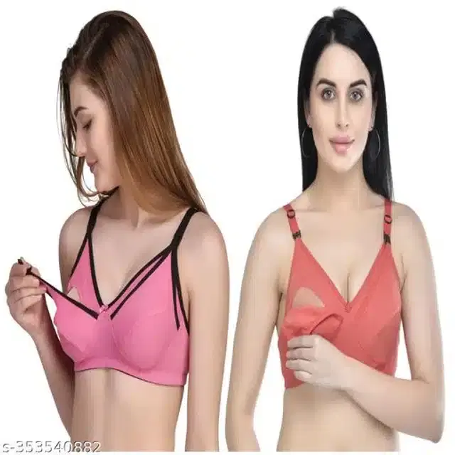 Polycotton Feeding Bra for Women, Pack of 2 (Assorted, XXL)