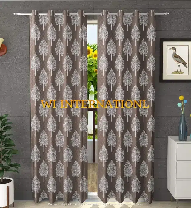 Polyester Printed Window & Door Curtains, Pack of 2, Brown, 7 feet