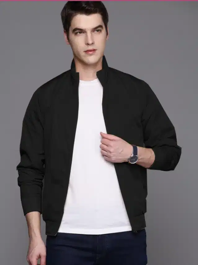 Polyester Solid Bomber Jacket for Men (Black, XL)