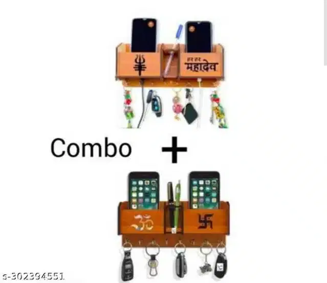 Wooden Mobile with Key Holder, Tan & Brown, Pack of 2