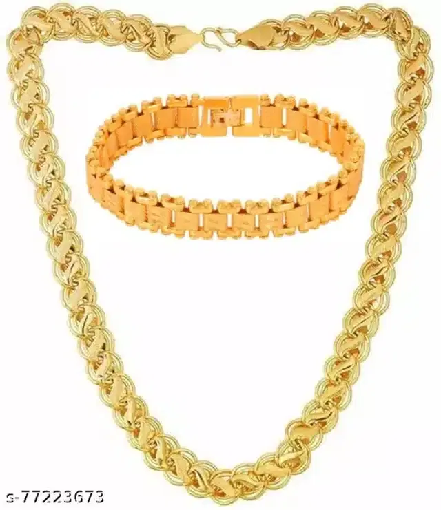 Designer Chain with Bracelet for Men & Boys, Set of 2 (Gold)