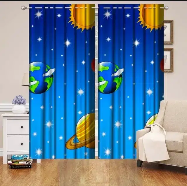 Polyester Printed Door & Window Curtains, Multicolor, 7 feet