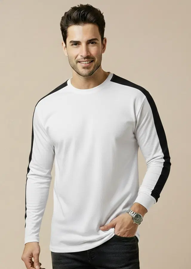 Polyester Printed T-shirt for Men, White (M)