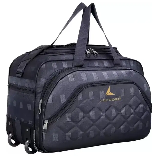 Polyester Trolley Duffel Bag with Wheels, Criss Cross Square Box Design, Grey [65 L]