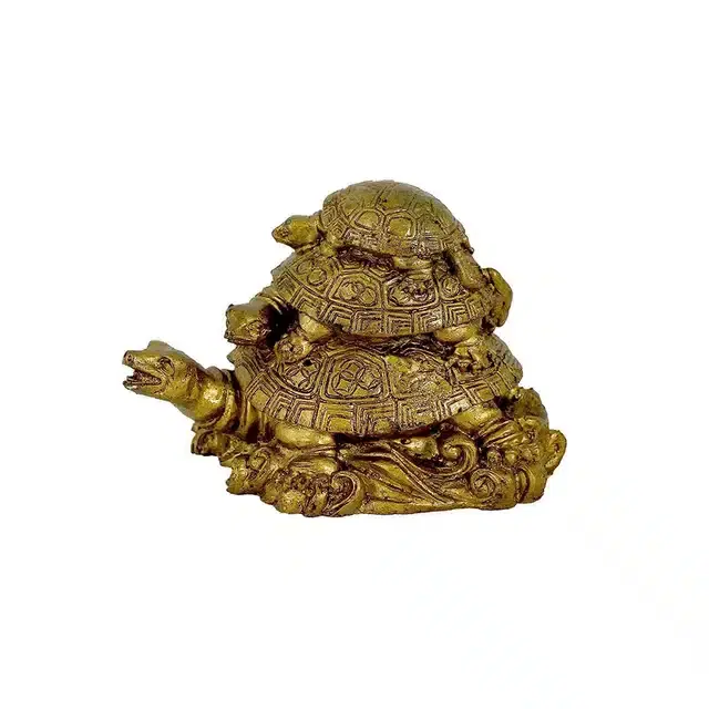 Polyresin Fengshui Triple Tortoise Showpiece, Bronze, 12 cm