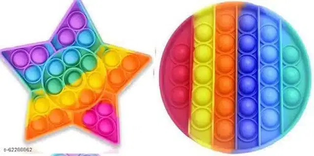 Silicone Pop It Fidget Stress Relief Toy, Multicolor, Pack of 2