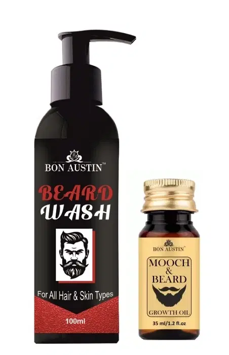 Bon Austin Beard Wash, 100 ml with Moustache & Beard Oil for Men, 30 ml, Set of 2