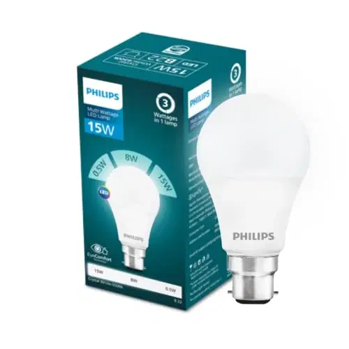Philips Multi -Wattage Led Bulb|3 Wattages In 1 Led Bulb|15W, 8w, 0.5w 3 Way Scene Switch Led Bulb For Home & Decoration|Color: Crystal White, Pack Of 1, B22d