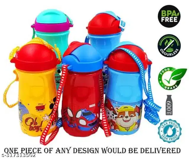 Sipper Water Bottle, Multicolor, 600 ml, Pack of 1