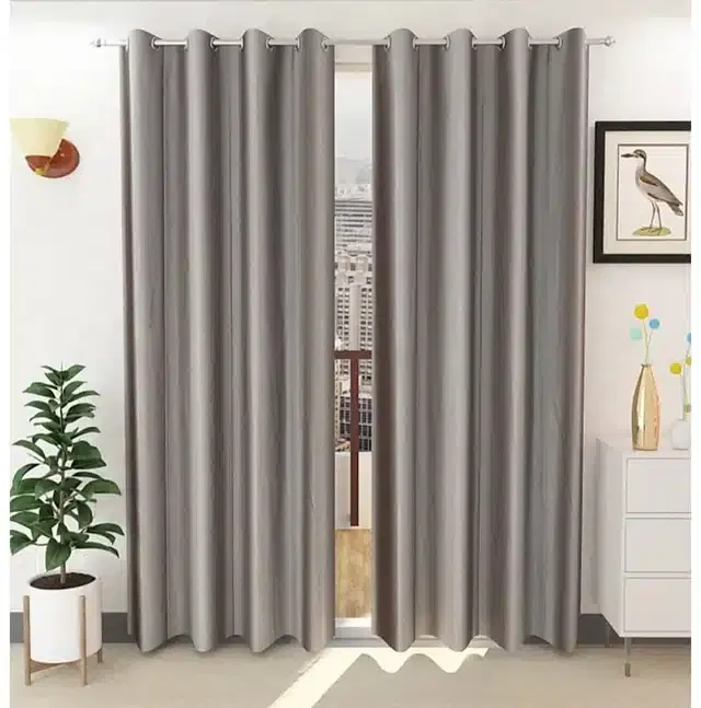 Door Curtains, Pack of 2, Grey, 4x7 feet
