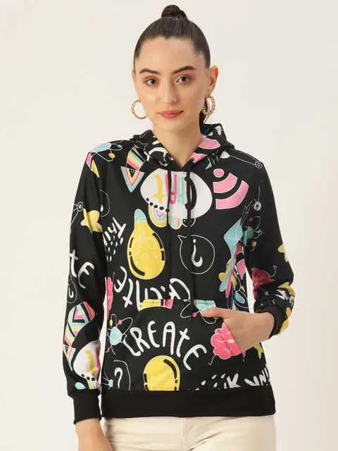 Sweatshirt For Women (Black, S) (KS-4)